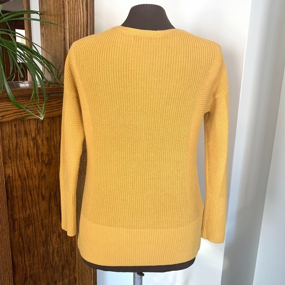 Rachel Zoe Rib Knit Sweater - High Low V-Neck - Mustard Yellow - Sz L - Picture 2 of 10